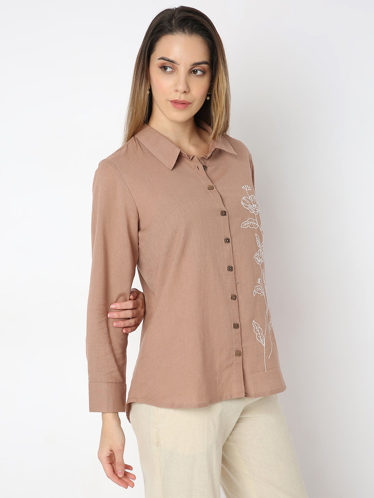 Regular Fit Embroidered Desert Dunes Three-Fourth Sleeve Shirt