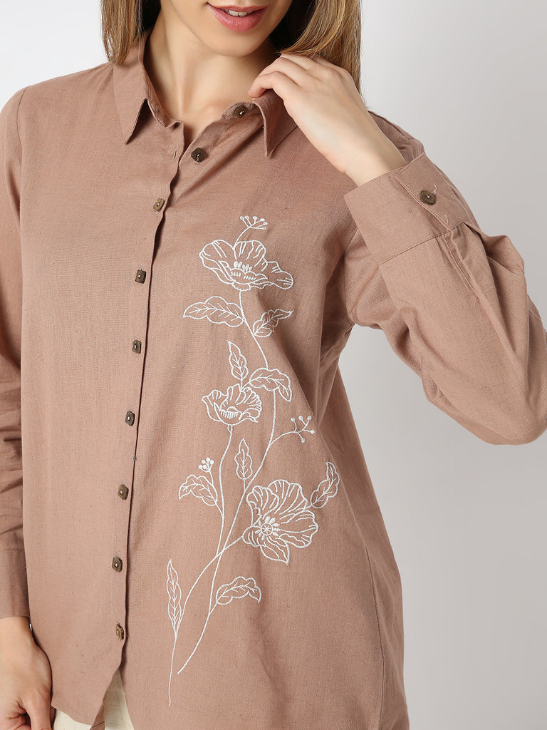 Regular Fit Embroidered Desert Dunes Three-Fourth Sleeve Shirt