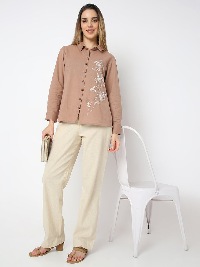 Regular Fit Embroidered Desert Dunes Three-Fourth Sleeve Shirt