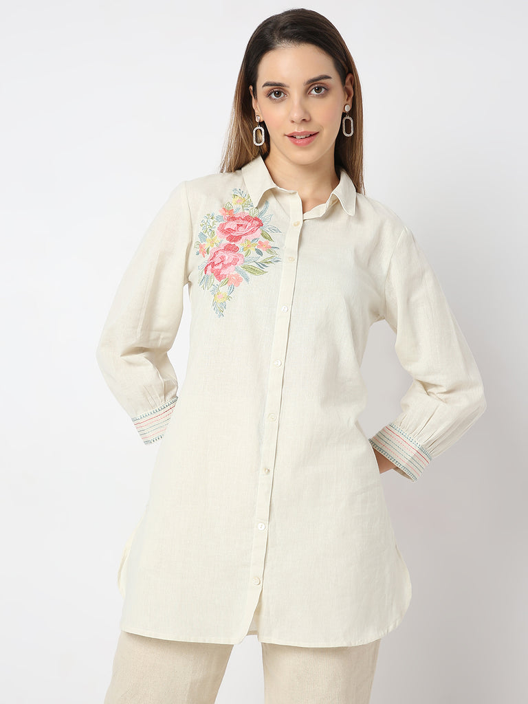 Regular Fit Embroidered Desert Dunes Three-Fourth Sleeve Shirt