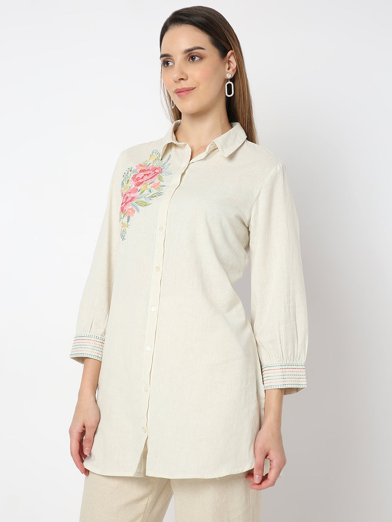 Regular Fit Embroidered Desert Dunes Three-Fourth Sleeve Shirt