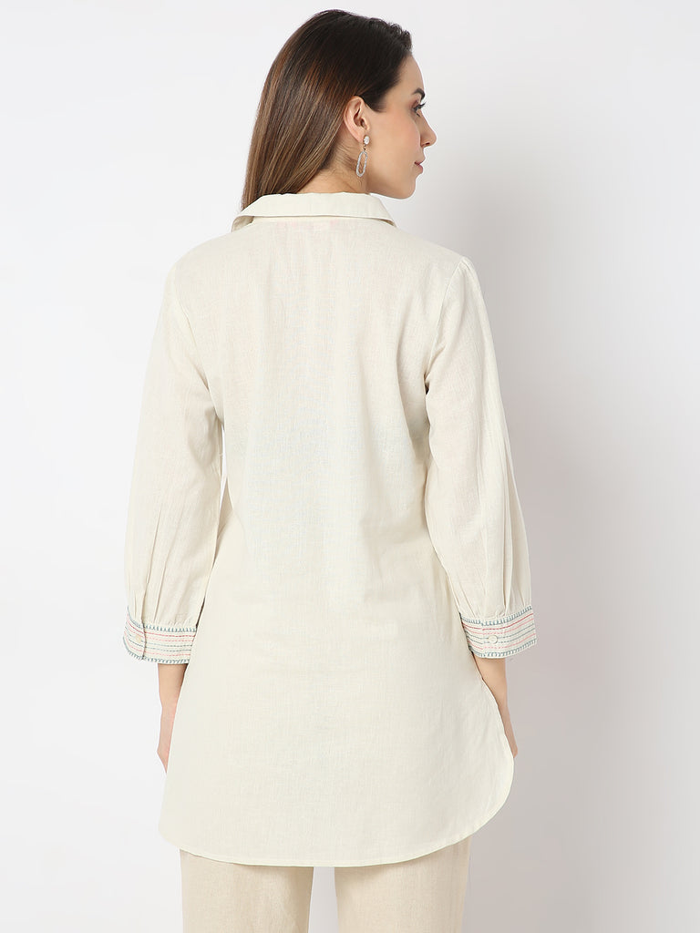 Regular Fit Embroidered Desert Dunes Three-Fourth Sleeve Shirt