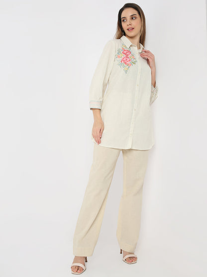 Regular Fit Embroidered Desert Dunes Three-Fourth Sleeve Shirt