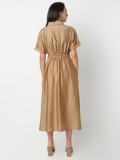 Regular Fit Solid Shirt Collar Short Sleeve Dress