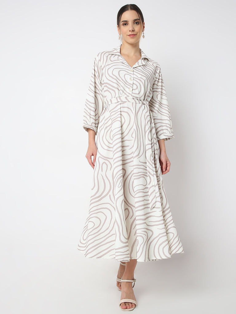 Straight Fit Animal Print A Line Desert Dunes Three-Fourth Sleeve Dress