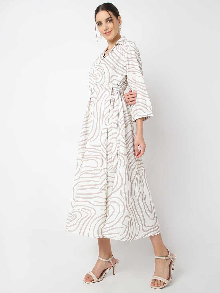 Straight Fit Animal Print A Line Desert Dunes Three-Fourth Sleeve Dress