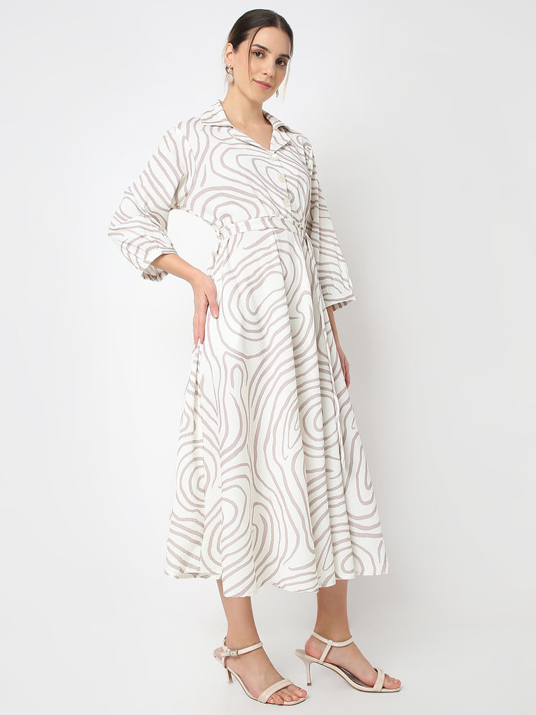 Straight Fit Animal Print A Line Desert Dunes Three-Fourth Sleeve Dress