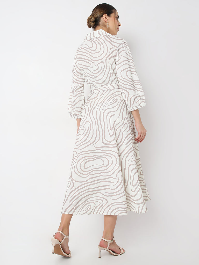 Straight Fit Animal Print A Line Desert Dunes Three-Fourth Sleeve Dress