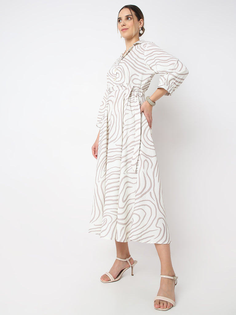 Straight Fit Animal Print A Line Desert Dunes Three-Fourth Sleeve Dress