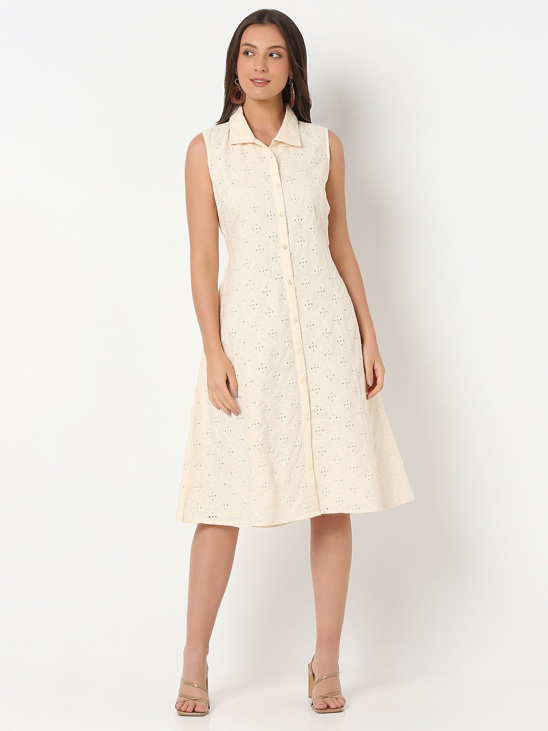 Flare Fit Embroidered Sleeveless Dress