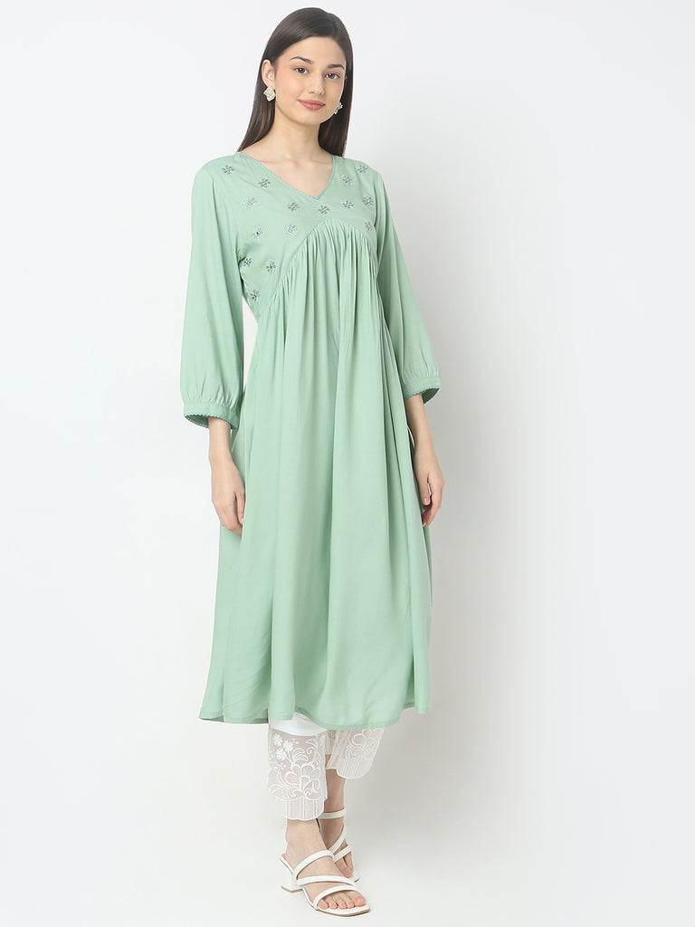 Flare Fit Embroidered Kurta