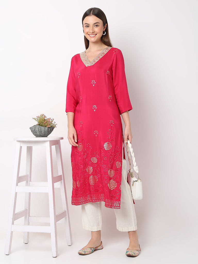 Straight Fit Embroidered Kurta