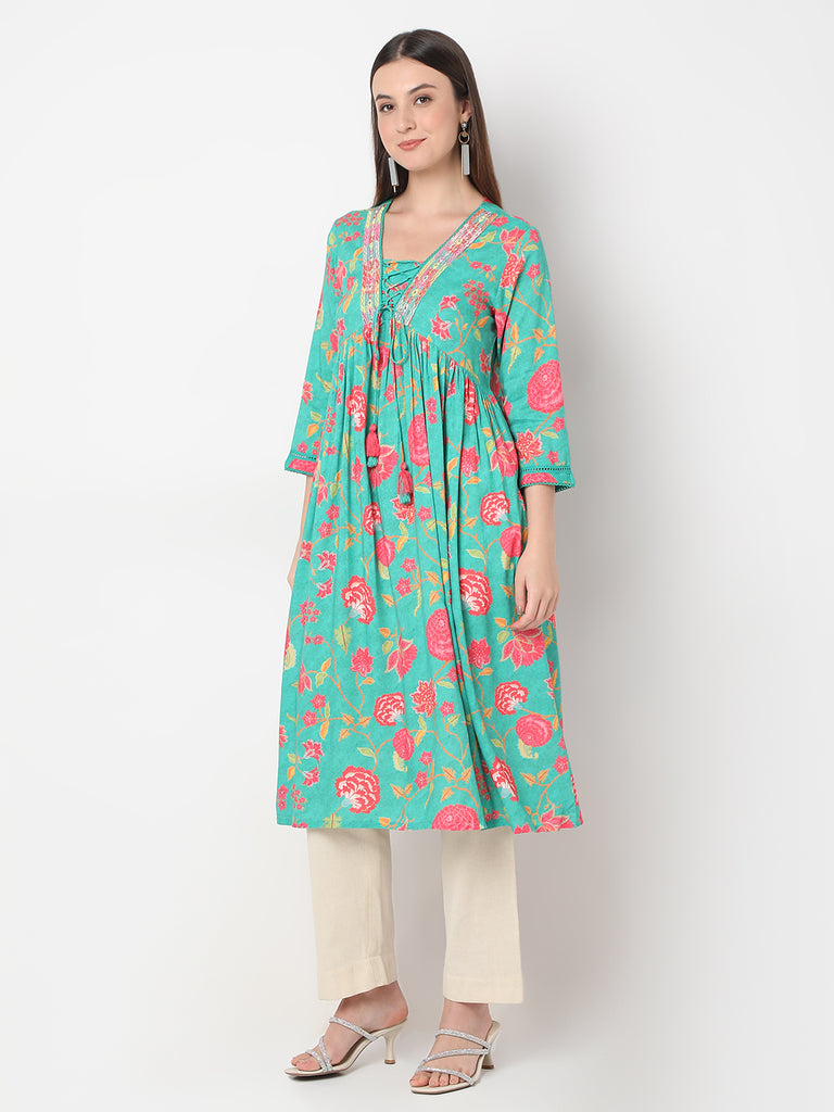 Straight Fit Printed Gathered Kurta