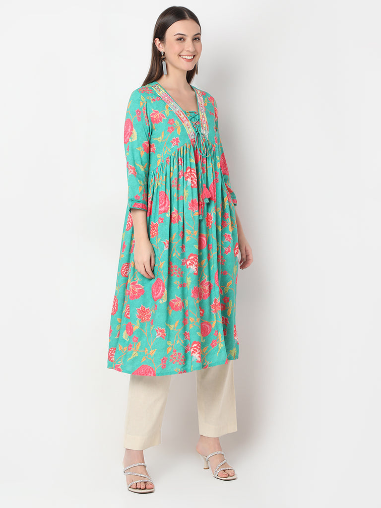 Straight Fit Printed Gathered Kurta