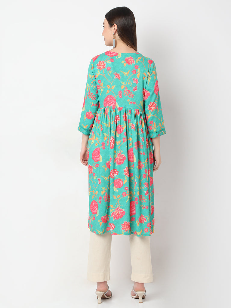 Straight Fit Printed Gathered Kurta