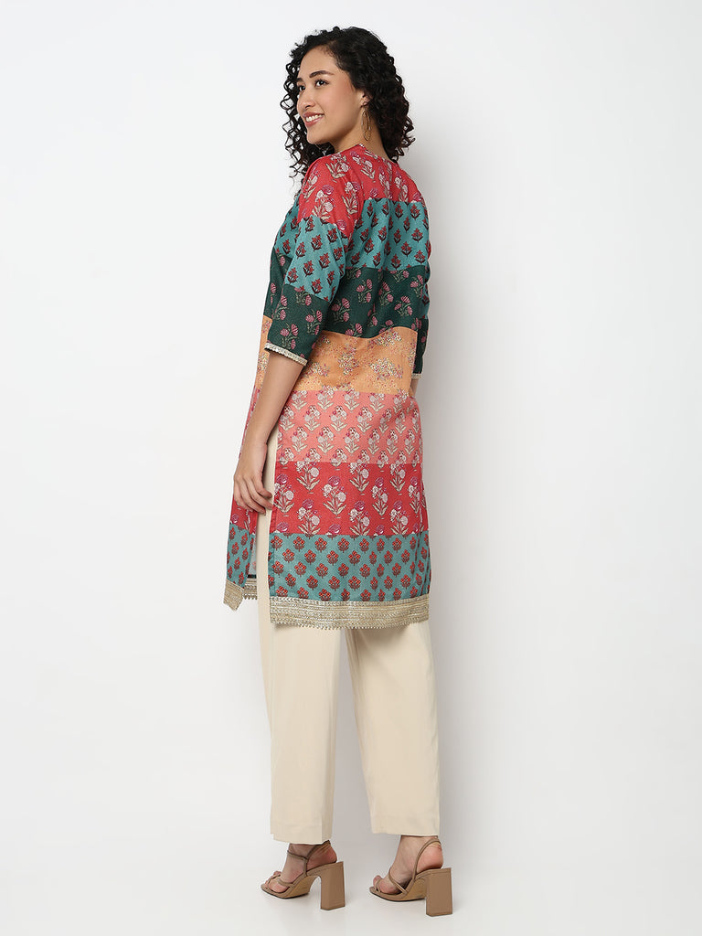 Printed V-Neck Straight Kurta