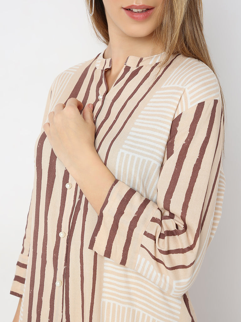 Straight Fit Striped Band Neck Straight Sand Dunes Kurta