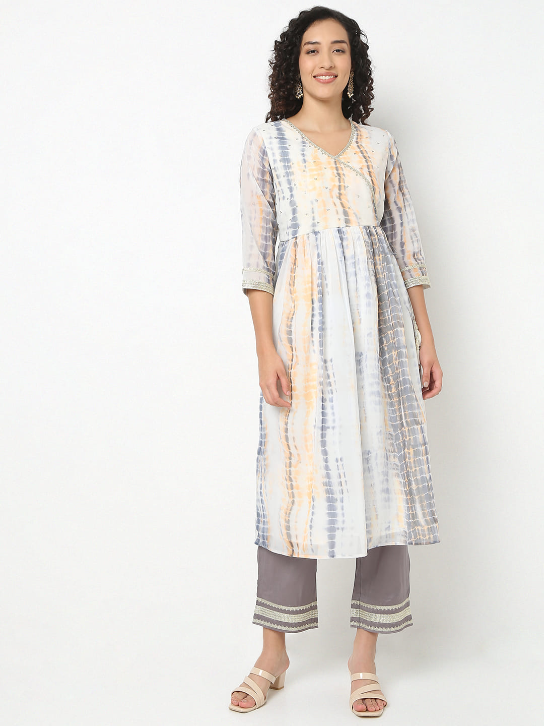 Flare Fit Printed V-Neck Kurta