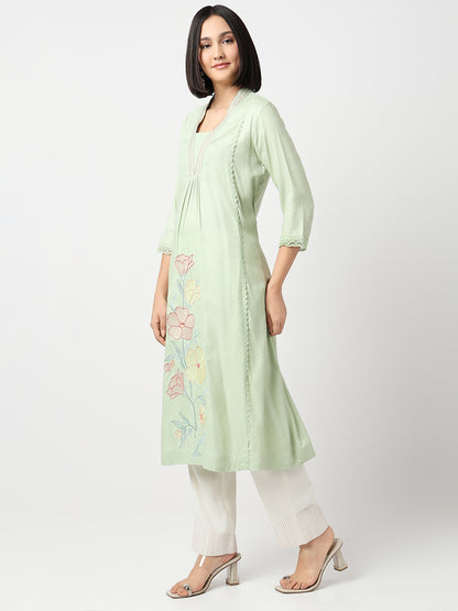 Regular Fit Embroidered Three-Fourth Sleeve Kurta