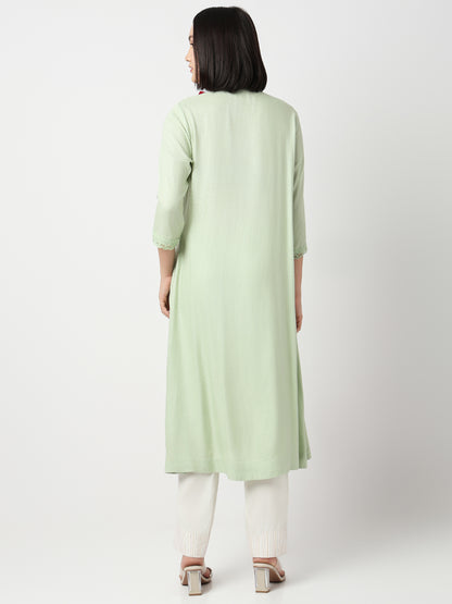 Regular Fit Embroidered Three-Fourth Sleeve Kurta