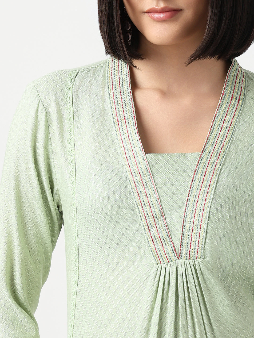 Regular Fit Embroidered Three-Fourth Sleeve Kurta