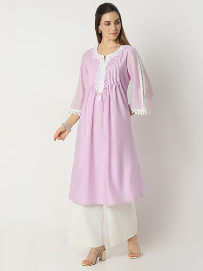 Flare Fit Solid Round Neck Kurta