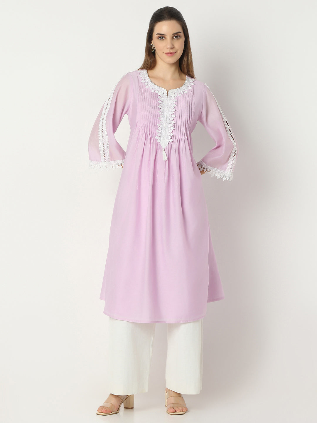 Flare Fit Solid Round Neck Kurta