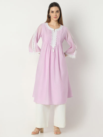 Flare Fit Solid Round Neck Kurta