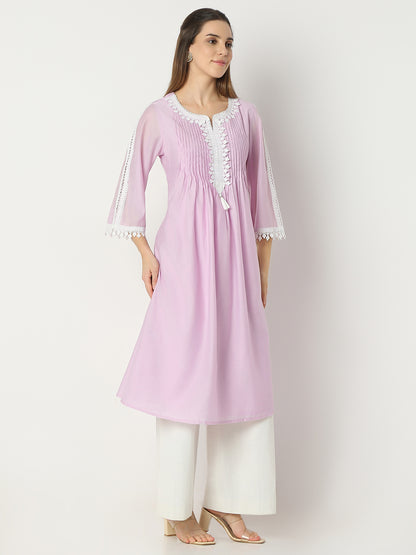 Flare Fit Solid Round Neck Kurta