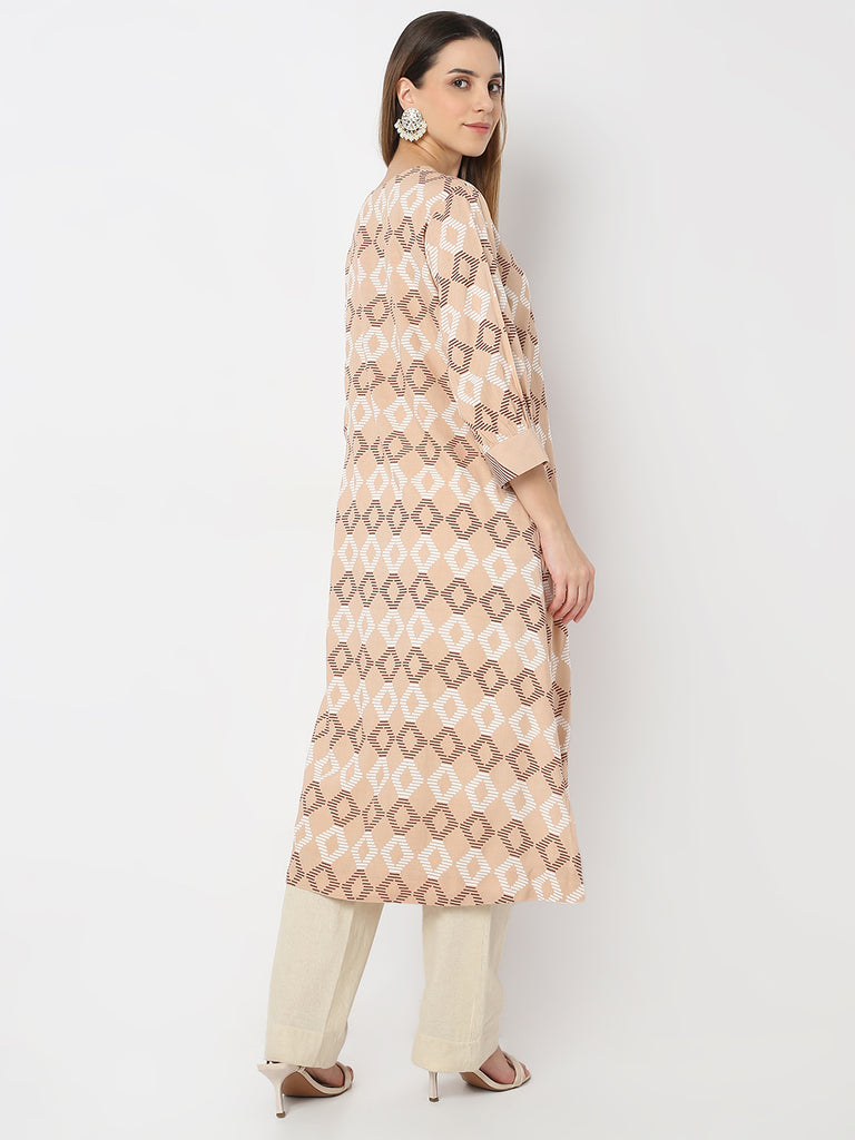 Straight Fit Printed V Neck Straight Sand Dunes Kurta