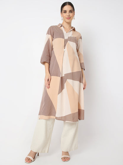Straight Fit Printed Shirt Collar Straight Sand Dunes Kurta