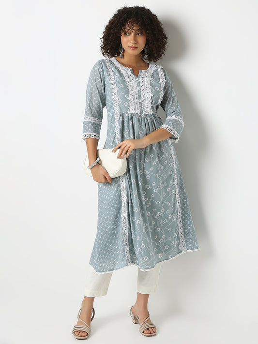 Regular Fit Printed Round Neck Three-Fourth Sleeve Kurta