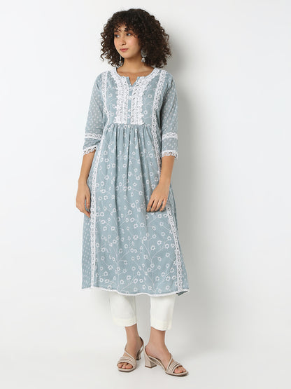 Regular Fit Printed Round Neck Three-Fourth Sleeve Kurta