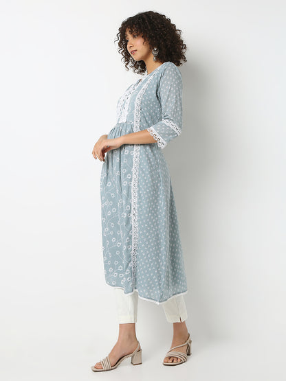 Regular Fit Printed Round Neck Three-Fourth Sleeve Kurta