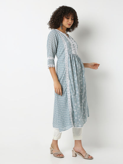 Regular Fit Printed Round Neck Three-Fourth Sleeve Kurta