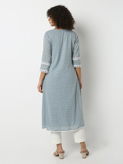 Regular Fit Printed Round Neck Three-Fourth Sleeve Kurta