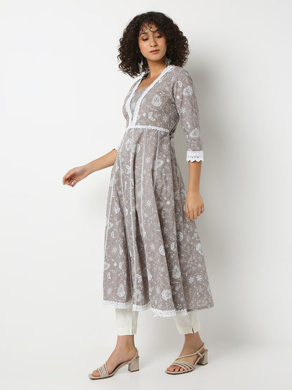 Regular Fit Printed V-Neck Three-Fourth Sleeve Kurta