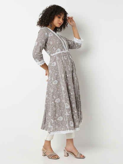 Regular Fit Printed V-Neck Three-Fourth Sleeve Kurta