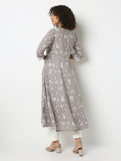 Regular Fit Printed V-Neck Three-Fourth Sleeve Kurta