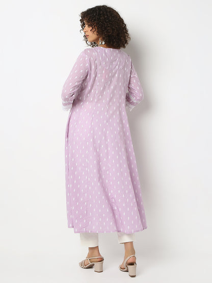 Regular Fit Embroidered Round Neck Three-Fourth Sleeve Kurta