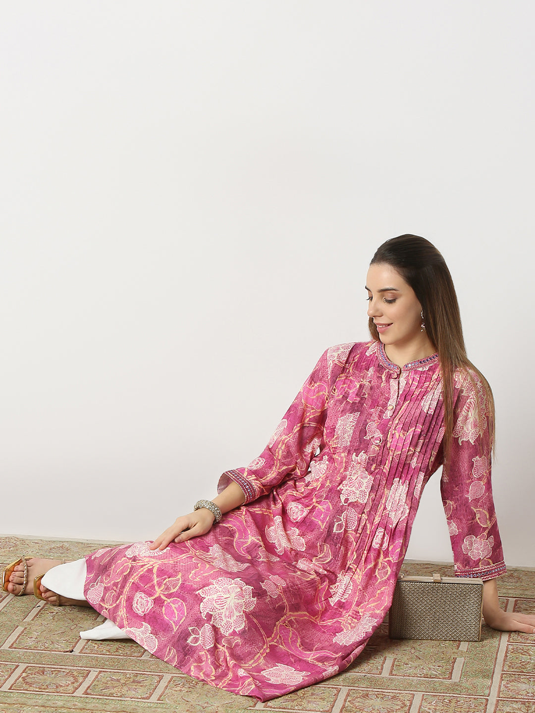 Flare Fit Printed Band Neck Kurta