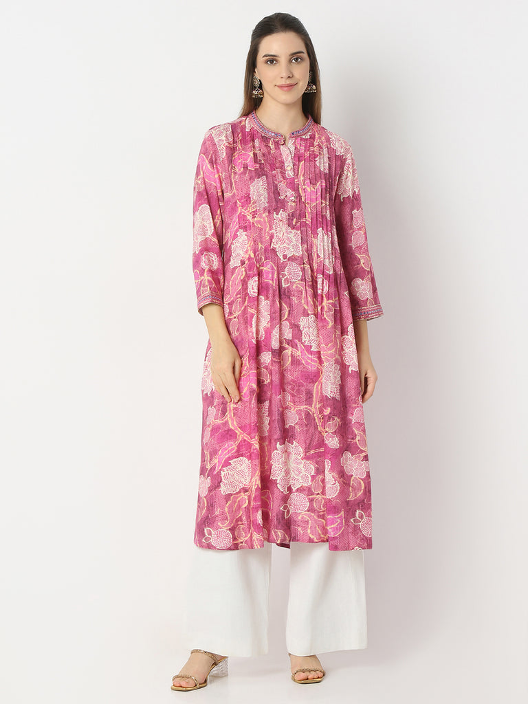 Flare Fit Printed Band Neck Kurta