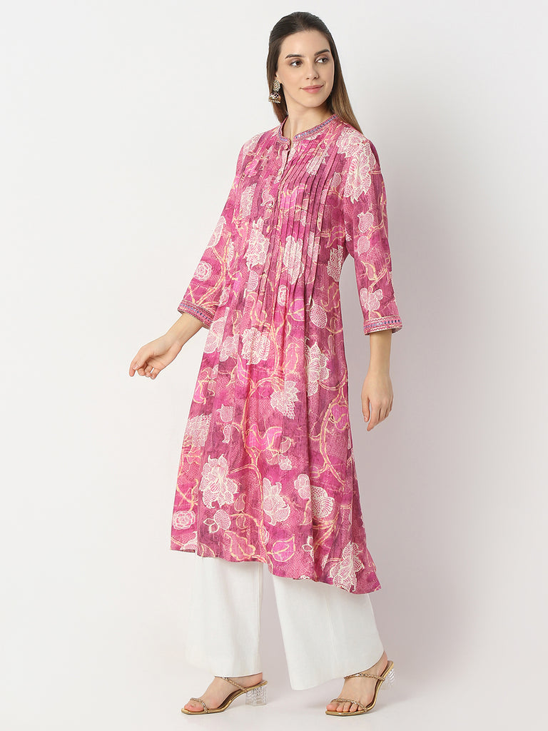 Flare Fit Printed Band Neck Kurta