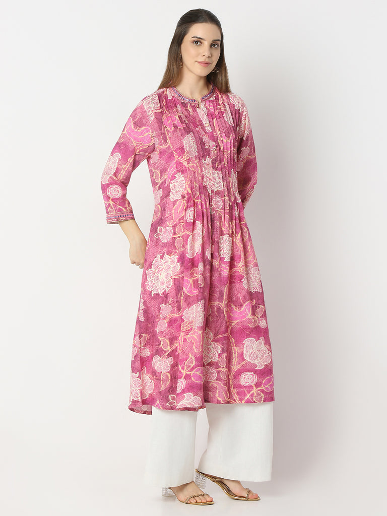 Flare Fit Printed Band Neck Kurta