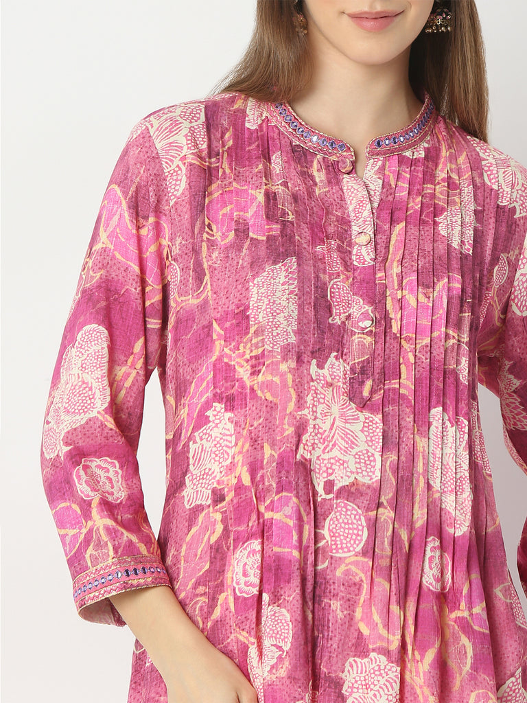 Flare Fit Printed Band Neck Kurta