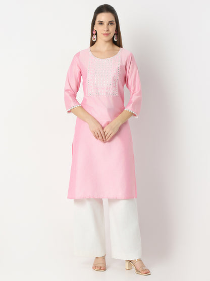 Regular Fit Embroidered Round Neck Kurta