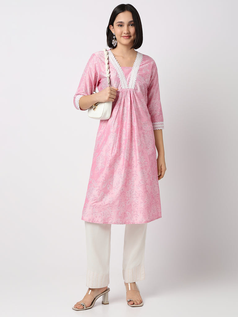 Flare Fit Printed Three-Fourth Sleeve Kurta