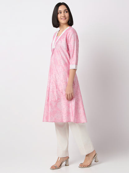 Flare Fit Printed Three-Fourth Sleeve Kurta