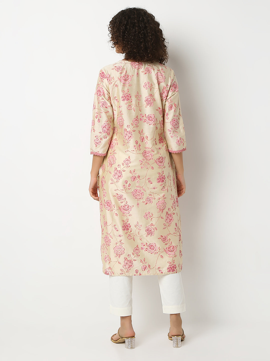 Regular Fit Printed V-Neck Three-Fourth Sleeve Kurta