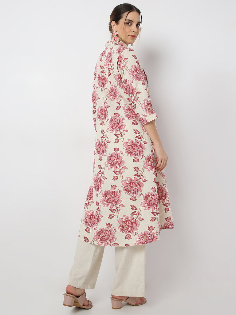 Flare Fit Floral Print Shirt Collar A Line Kurta